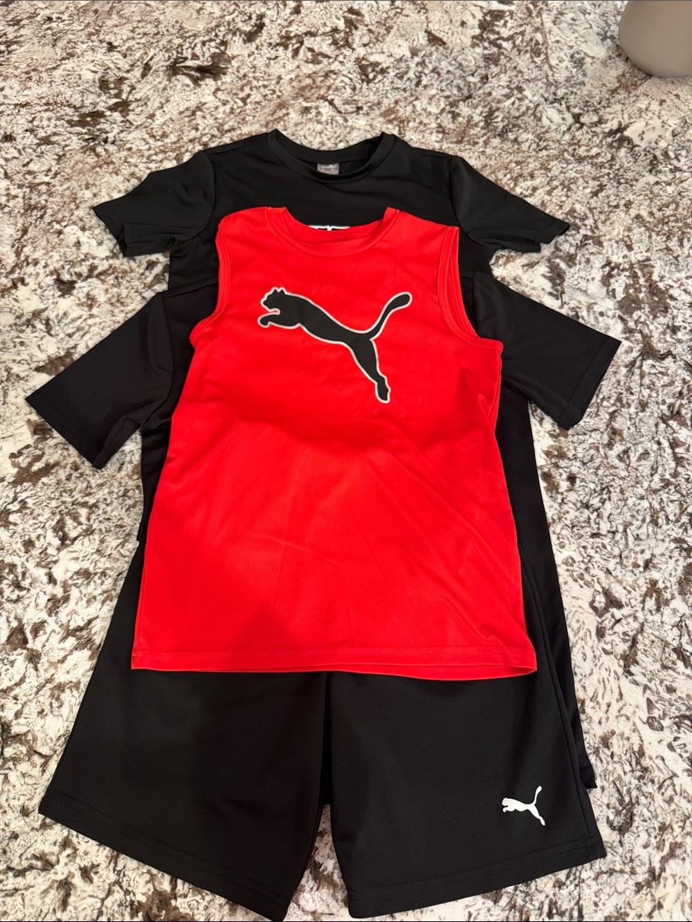 Puma Red Sleeveless Top with (2) Black Tee & Shorts Set